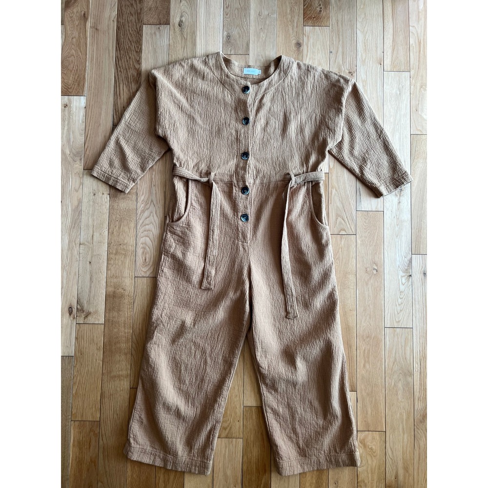 Nico Nico Cotton Jumpsuit Mustard Yellow Long Sleeve Button Front Tie Waist M - Picture 3 of 10